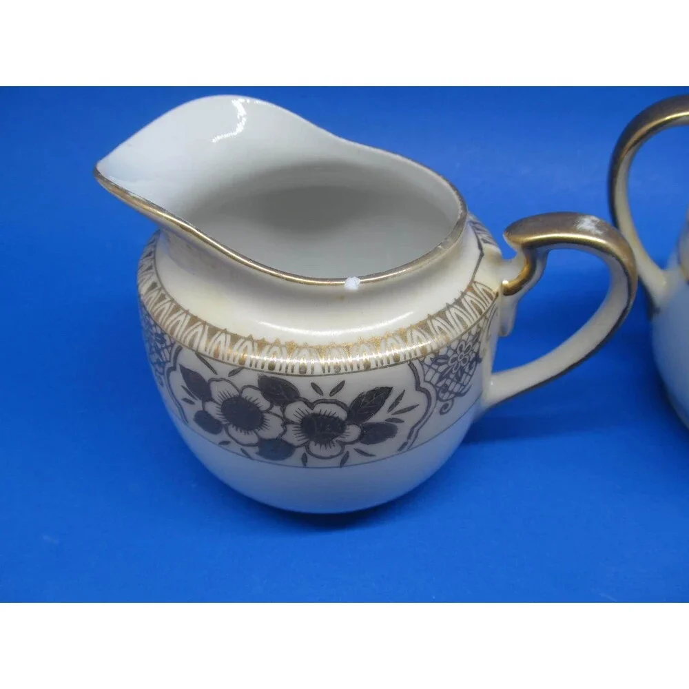 Chikaramachi Japan Vintage Covered Sugar And Creamer Set CHK3 Pattern Gold Trim